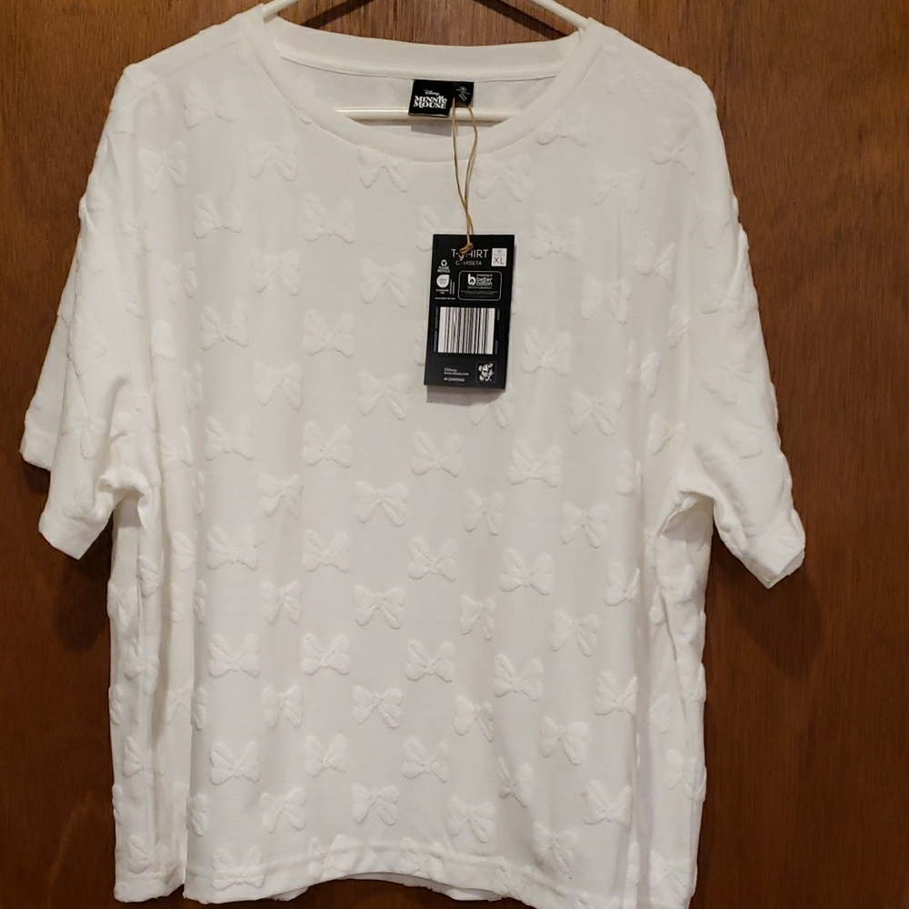 New Aldi 2025 Disney White Terry Cloth Minnie Bow T-Shirt XL